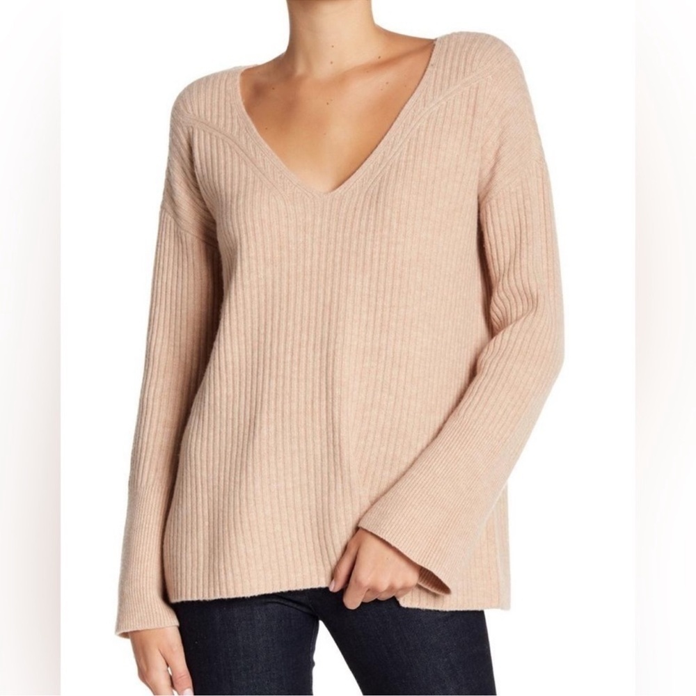 Rag & Bone Mitchell 100% Merino Wool V Neck Sweater Oat Small
